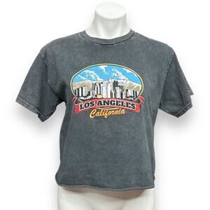 J Galt Brandy Melville T Shirt Tee Black Graphic Los Angeles Crop Raw Hem OS